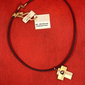 Tessoro Cross Necklace Birch/23K Gold Leaf Freshwater Pearls